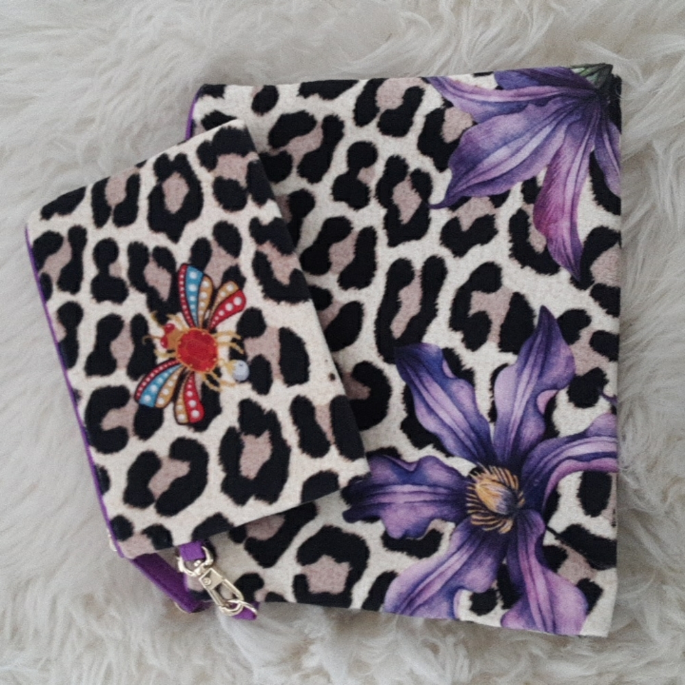 Set of 2 Estee Lauder Animal Print Fabric Make up zipper Bag Bags